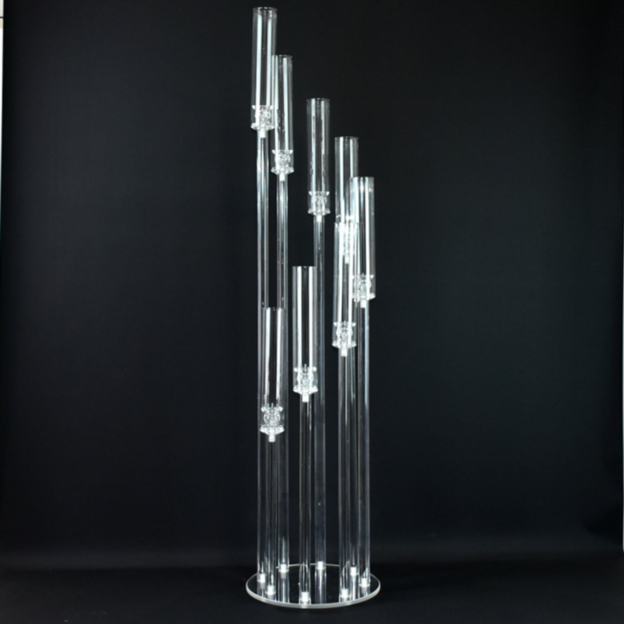 Location candélabre rond transparent crystal 8 bougeoirs